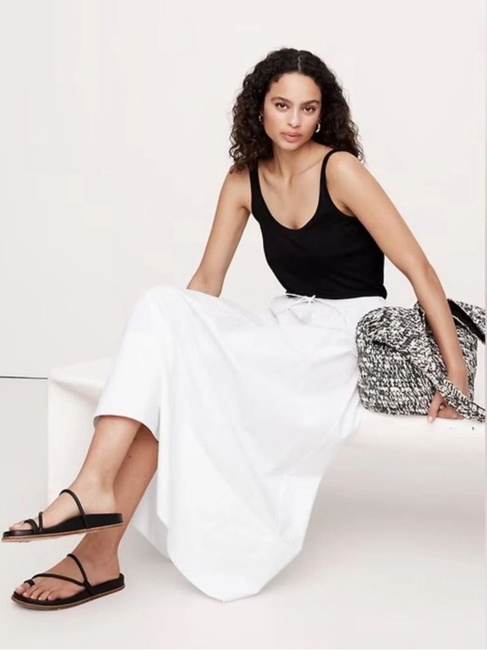 Banana Republic Factory Drop Waist Poplin Midi Skirt White Size Medium NEW
